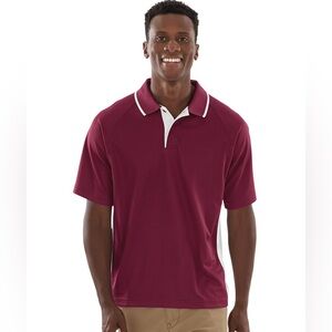Charles River Apparel 2 Button Wicking Polo Shirt, Size L, Maroon/White, New